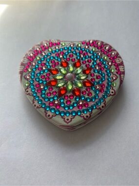 Artisan Beaded Rhinestone Heart Pocket Mirror